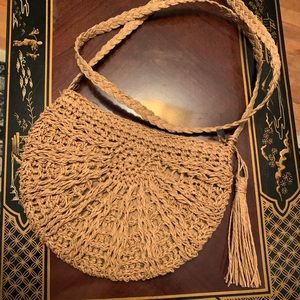 NWOT Women Retro Straw Rope Woven Mini Purse Beach Shoulder Bags (Light Brown)
